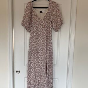 Boho Floral V-Neck Maxi Dress in Dusty Rose and Cream